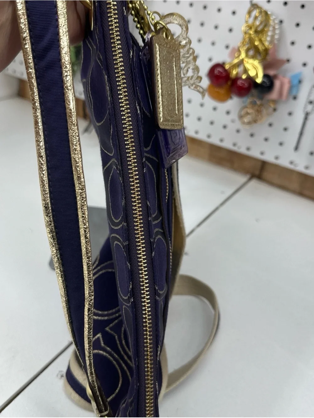 Coach Poppy Signature Sateen Glam Tote Purse Gold And Purple Y2K